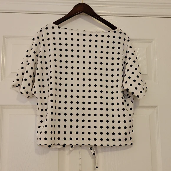 Zara Polka Dot Black & White Keyhole Crop Blouse Size L - Picture 5 of 10